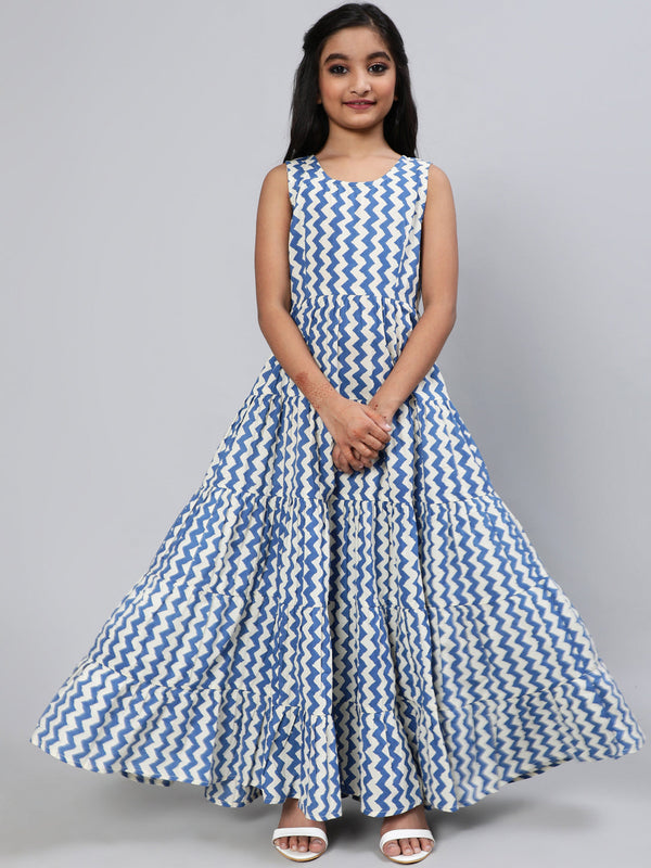 Girl's Blue Tiered Maxi Dress - Aks Girls