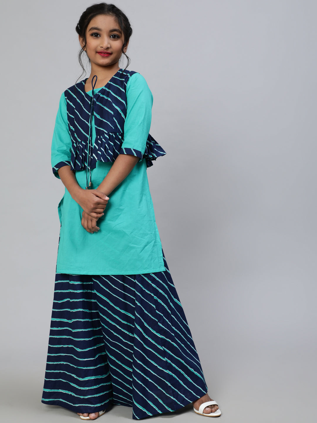 Cotton Kurta & Skirt Set For Girls With Jacket