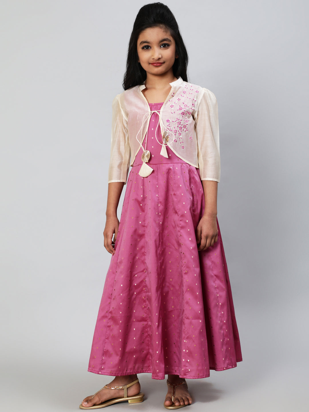 Taffeta Silk & Chanderi Dress For Girls