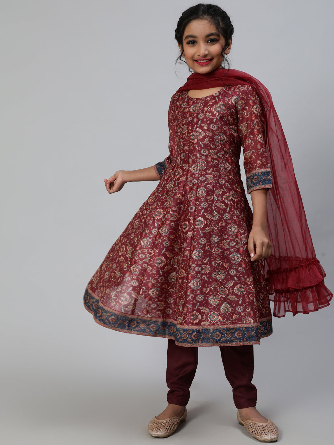 Chanderi Kurta & Pant Set For Girls With Dupatta