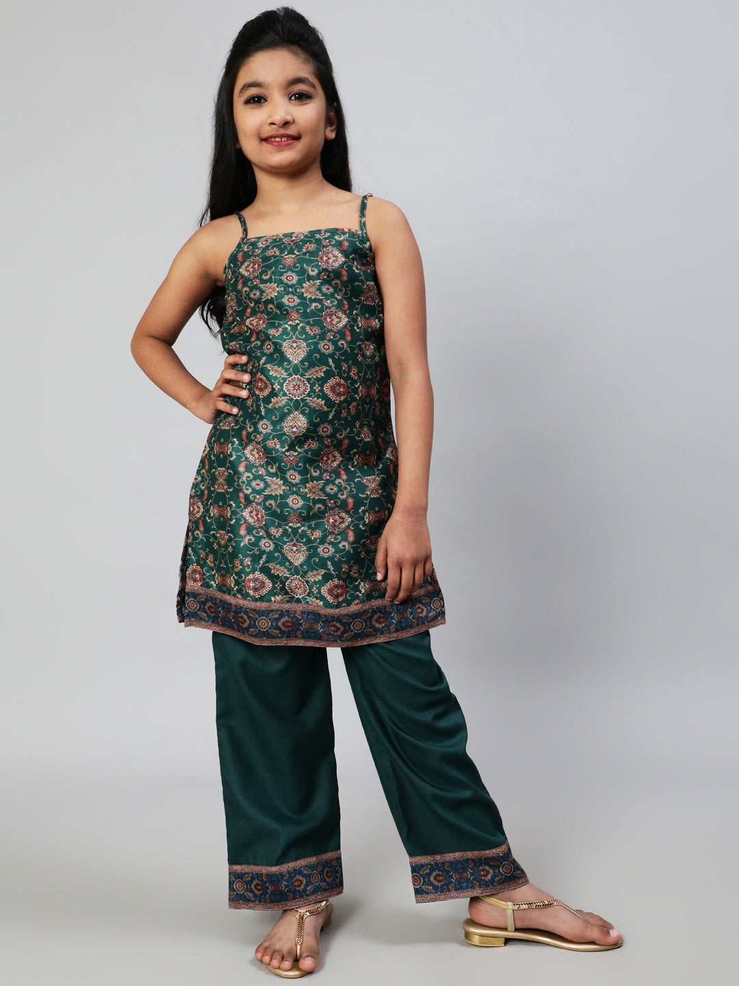 Chanderi Silk Kurta & Palazzo Set For Girls