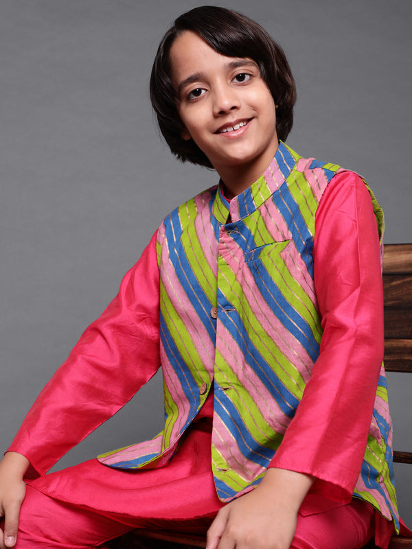 Boy's Multicolor Striped Nehru Jacket - Aks Boys