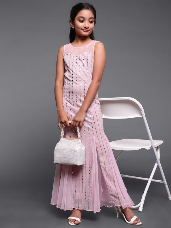 Girl's Pink Embellished Maxi Dress - Aks Girls