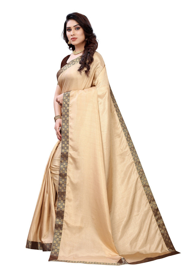 Women's Cream Dola Silk Border Saree - Vamika