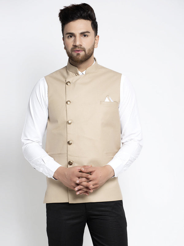 Men's Beige Nehru Jacket ( JOWC 4022Beige ) - Virat Fashions