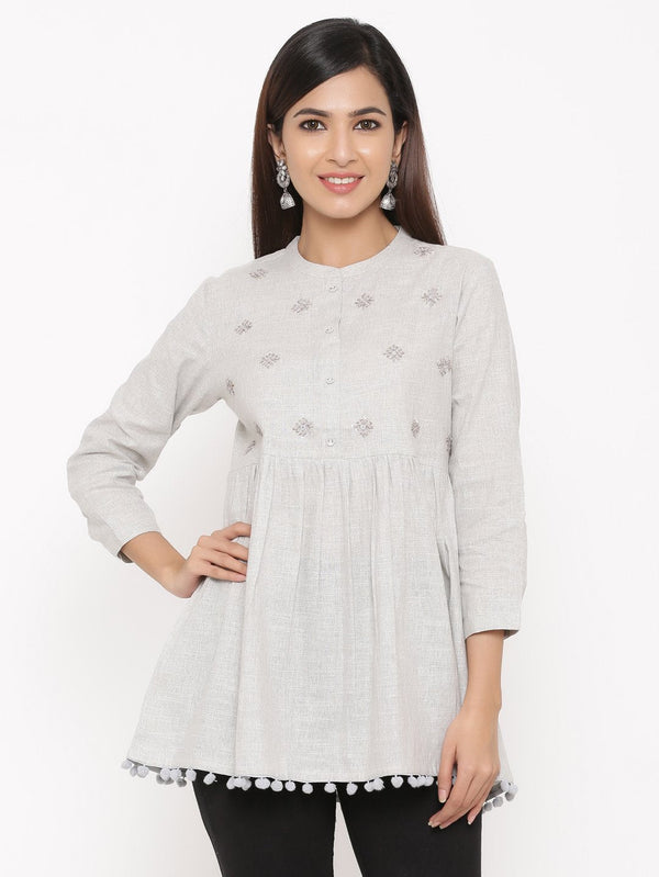 Women's Light Grey Cotton Tunic Top by Kipek (1pc)