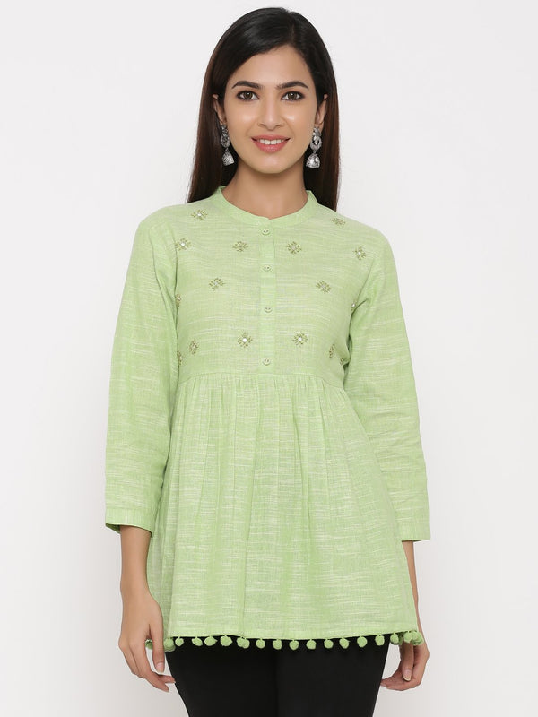 Women's Light Green Cotton Tunic by Kipek (1pc)