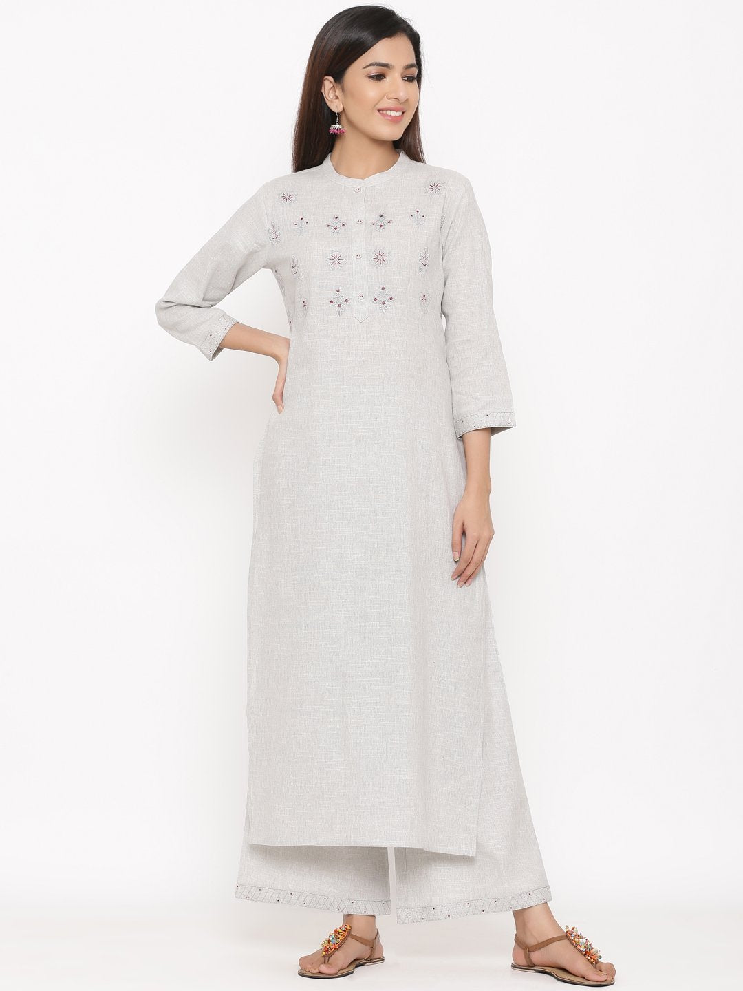 Women's Printed Pure Cotton Fabric Embroidered Kurta & Palazzo Set - Kipek