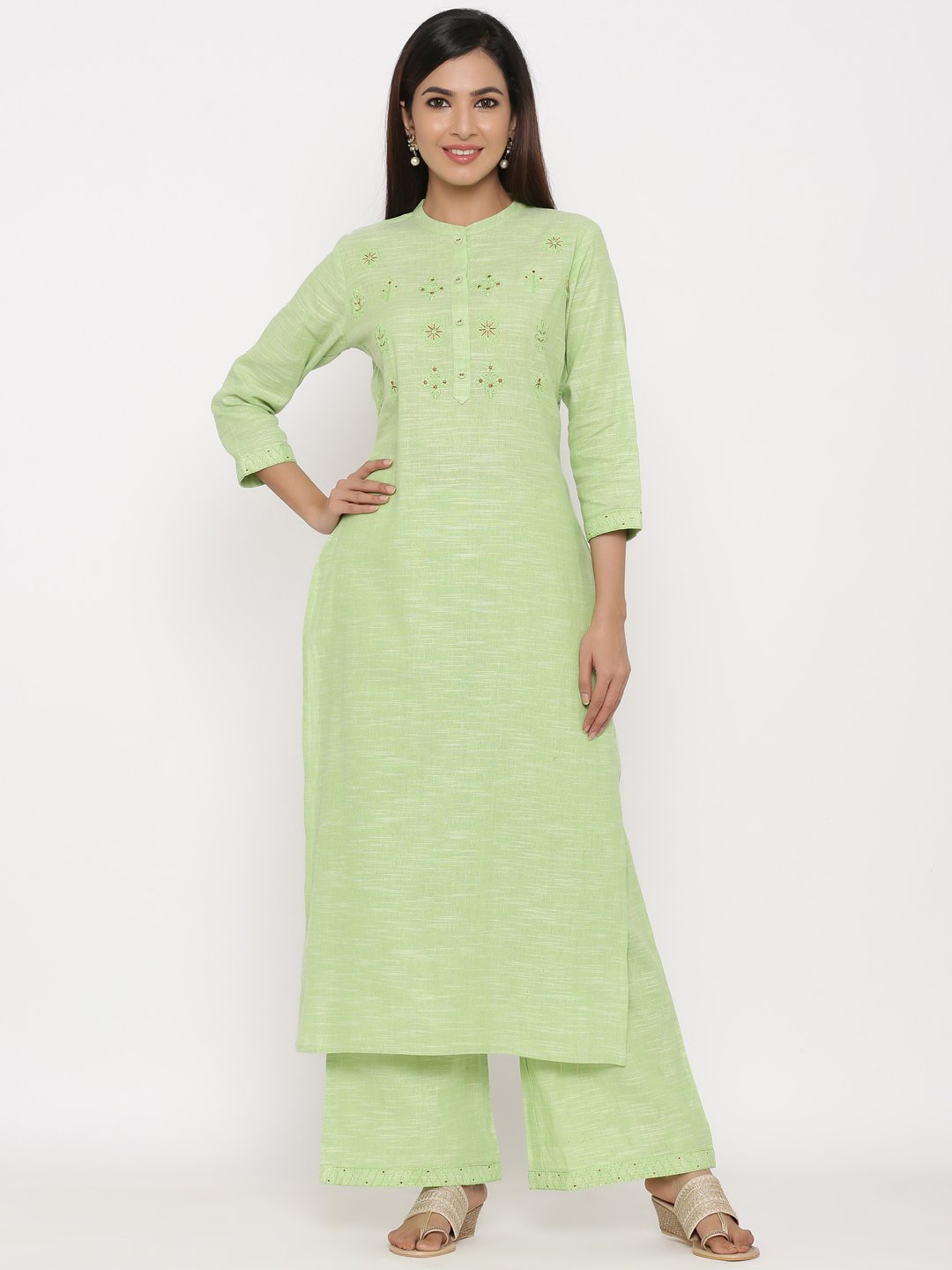 Women's Printed Pure Cotton Fabric Embroidered Kurta & Palazzo Set - Kipek