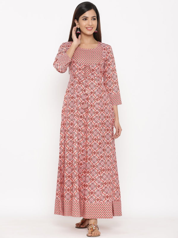 Women's Pink Printed Anarkali Kurta by Kipek- (1pc set)