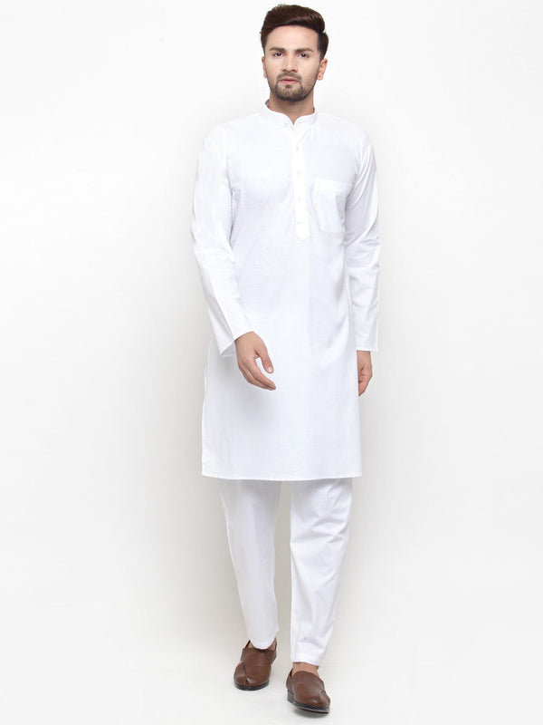 Men's Solid Dobby Kurta Pyjama Set ( Jokp 555 White ) - Virat Fashions