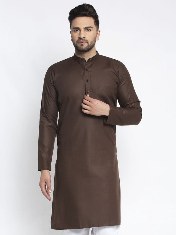 Men's Coffee Cotton Solid Kurta Only ( KO 611 Coffee ) - Virat Fashions