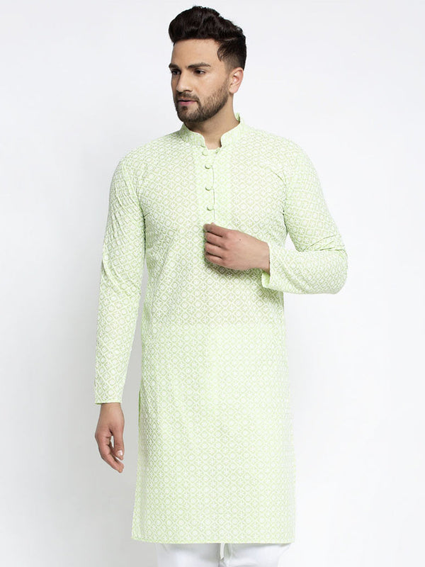 Men's Dark-Green Embroidered Kurta Only ( KO 626 Dark-Green ) - Virat Fashions