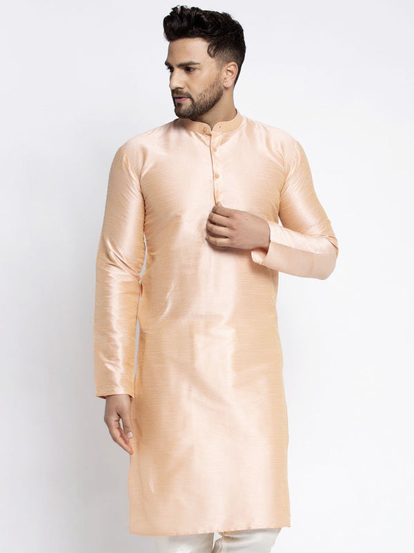 Men's Peach Solid Dupion Silk Kurta Only( KO 636 Peach ) - Virat Fashions