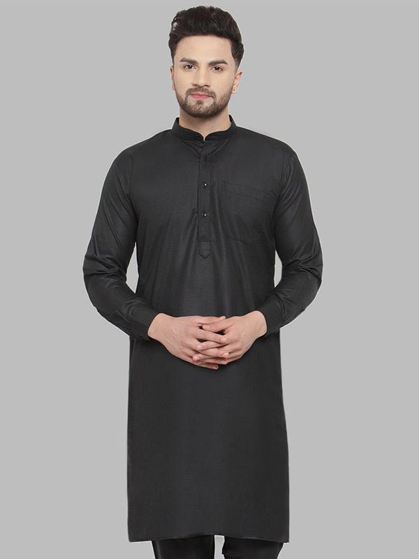 Men's Black Solid Cotton Kurta Only( KO 555 Black ) - Virat Fashions