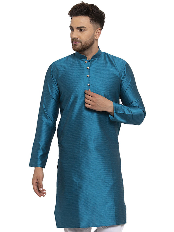 Men's Peacock Jacquard Kurta Only  ( KO 589 Peacock ) - Virat Fashions