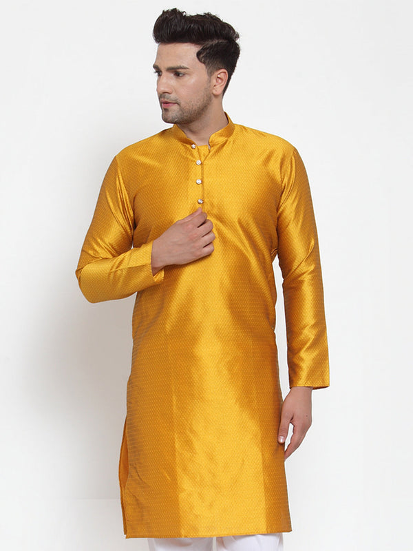 Men's Yellow Jacquard Kurta Only  ( KO 589 Yellow ) - Virat Fashions