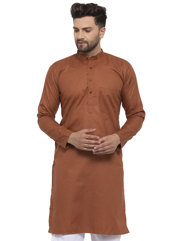 Men's Brown Cotton Solid Kurta Only ( KO 611 Brown ) - Virat Fashions