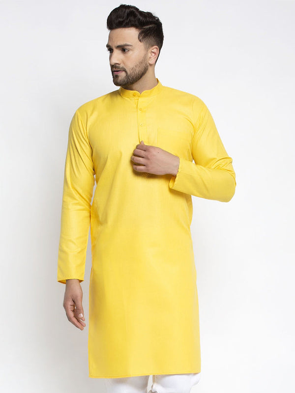 Men's Lemon Cotton Solid Kurta Only ( KO 611 Lemon ) - Virat Fashions