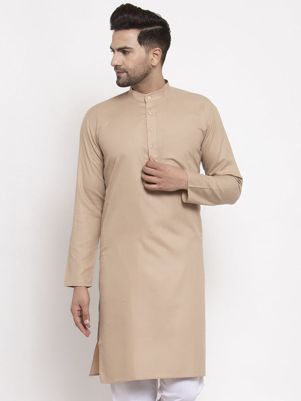 Men's Light-Brown & White Solid Kurta Only ( KO 611 Light-Brown ) - Virat Fashions