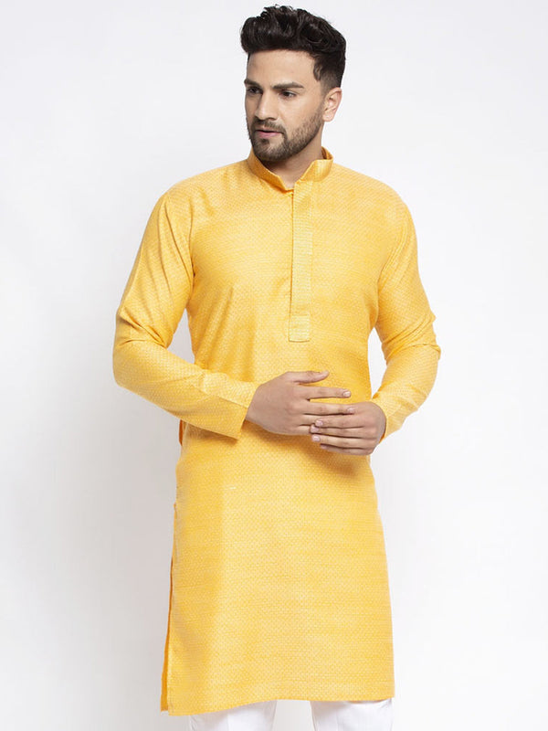 Men's Yellow Woven Kurta Only ( KO 619 Yellow ) - Virat Fashions