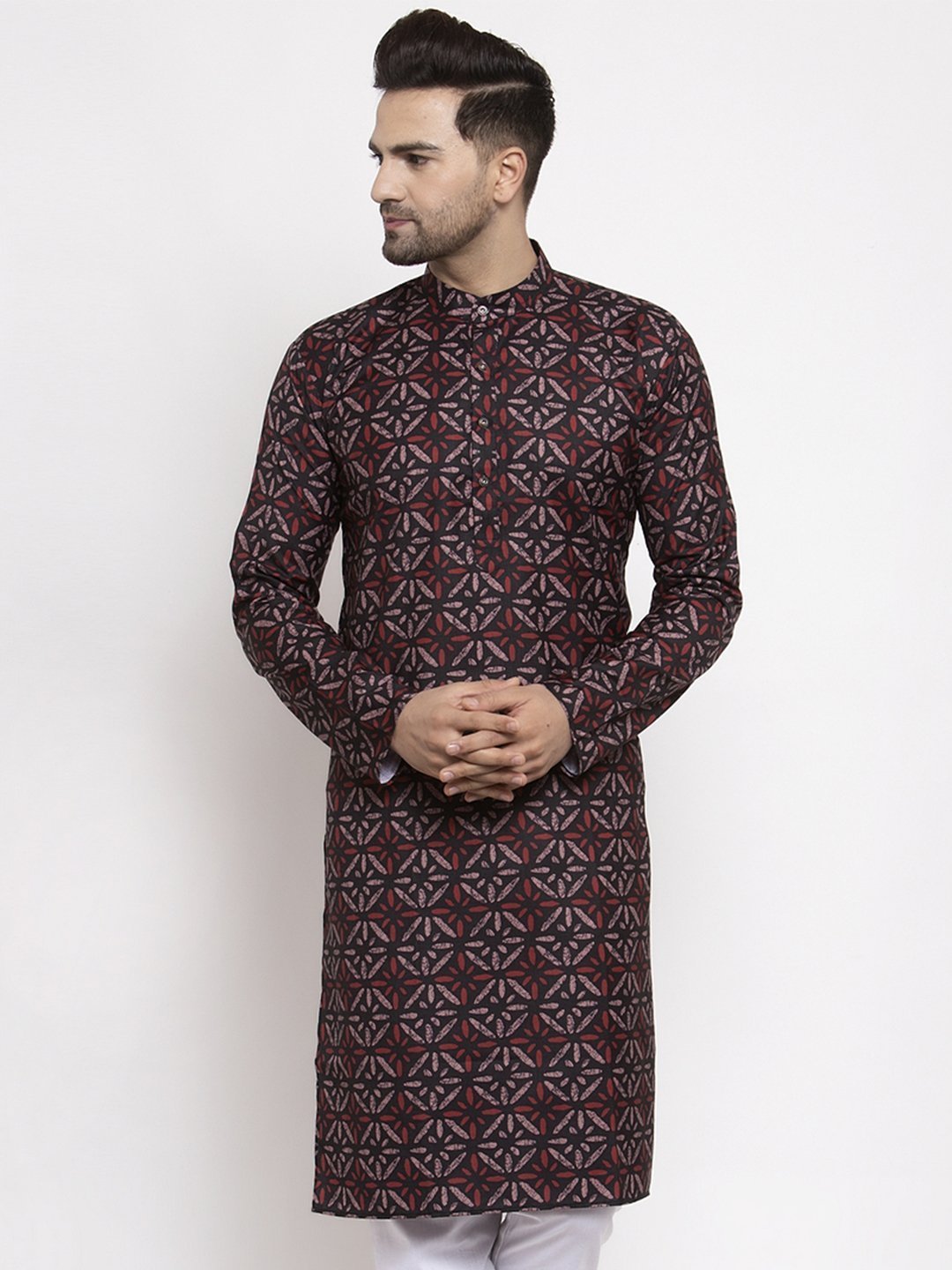 Men's Blue & White Printed Kurta Only - Virat Fashions