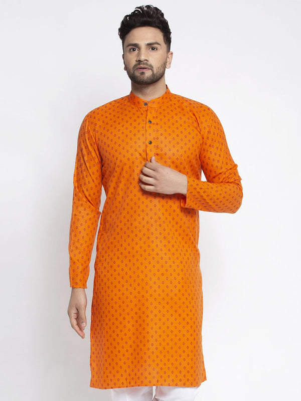 Men's Orange Printed Kurta Only ( KO 627 Orange ) - Virat Fashions