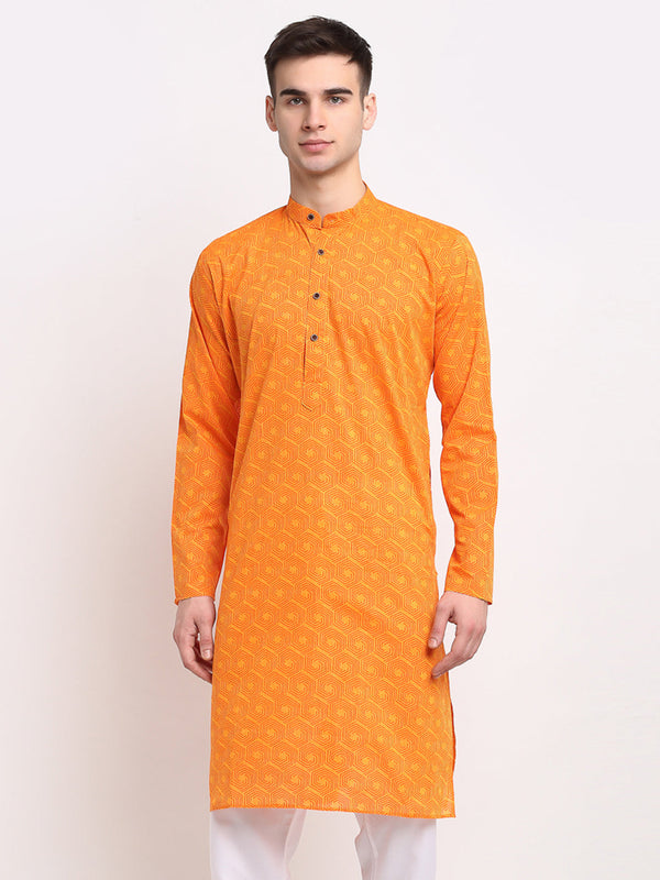 Men's Yellow Cotton Printed Kurta Only( KO 604 Yellow ) - Virat Fashions