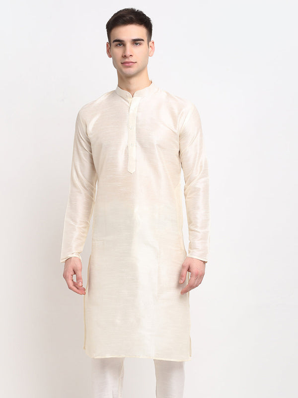 Men's White Solid Dupion Silk Kurta Only ( Ko 636 White ) - Virat Fashions