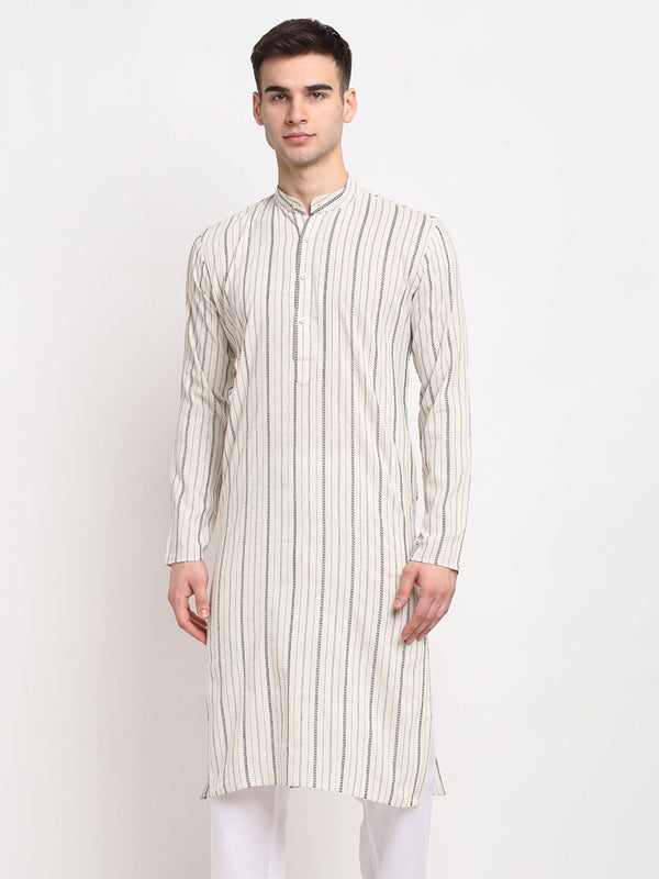 Men's Cream Cotton Striped Kurta Only ( KO 643 Cream ) - Virat Fashions