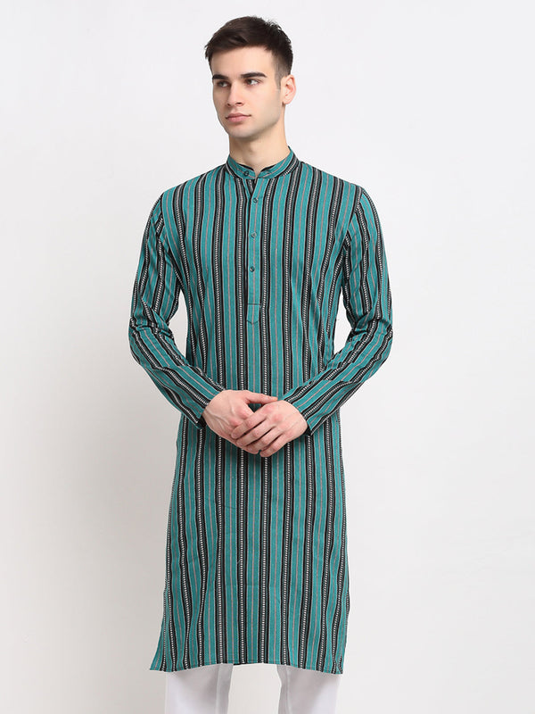 Men's Green Cotton Striped Kurta Only ( KO 643 Green ) - Virat Fashions