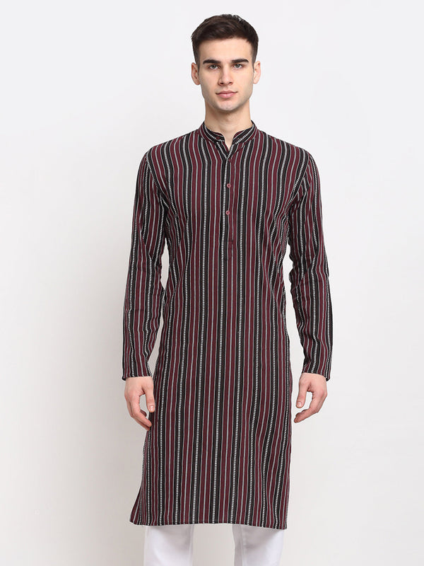 Men's Maroon Cotton Striped Kurta Only ( KO 643 Maroon ) - Virat Fashions