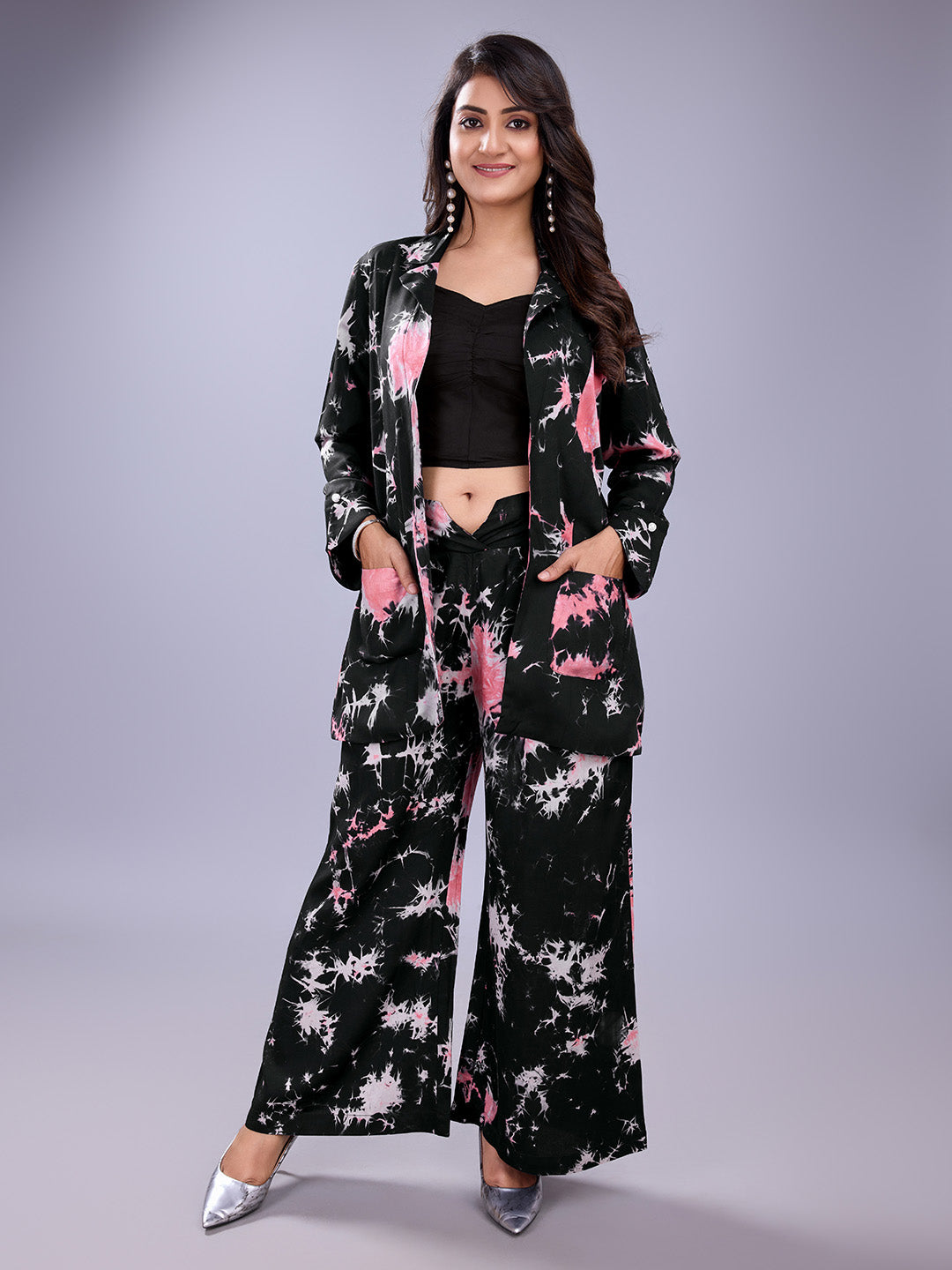 Women's Black Modal Long Cuff Co-Ord Set - Komarri