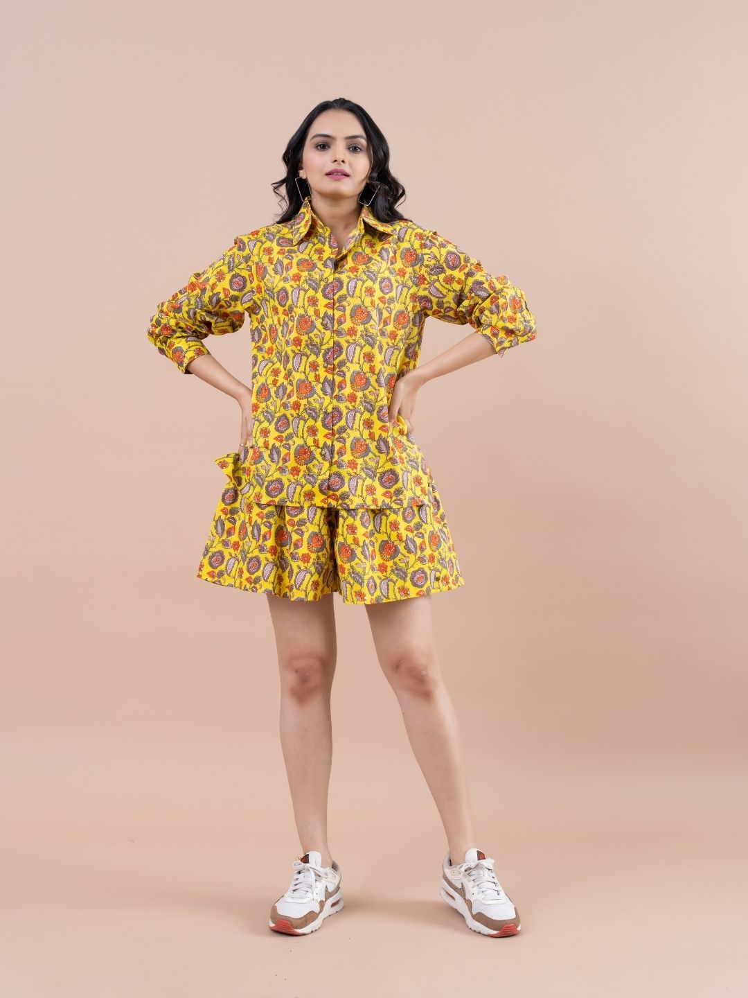 Women's Yellow Cotton Floral Printed Co-Ord Set - Komarri