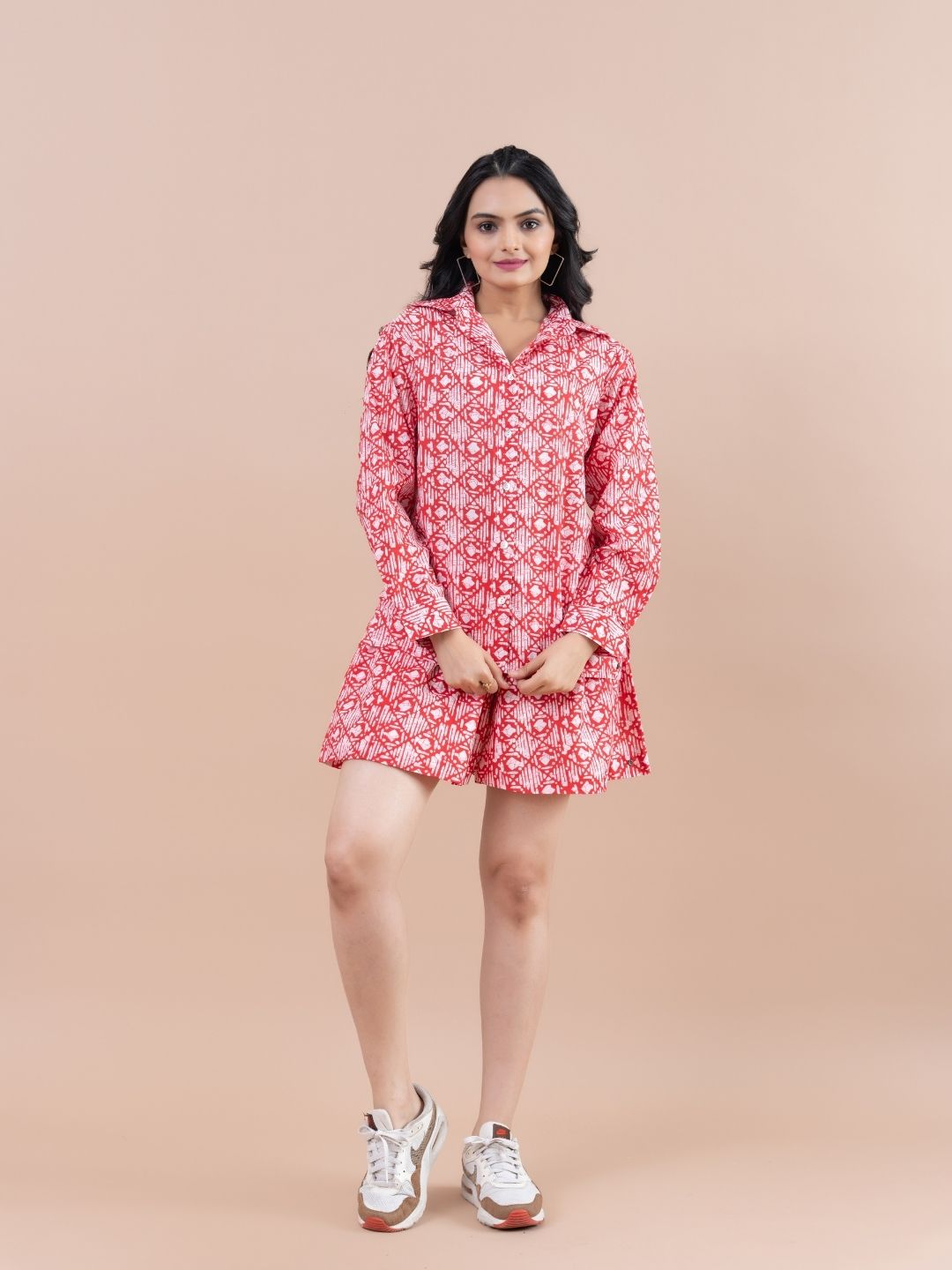 Women's Red Cotton Floral Printed Co-Ord Set - Komarri