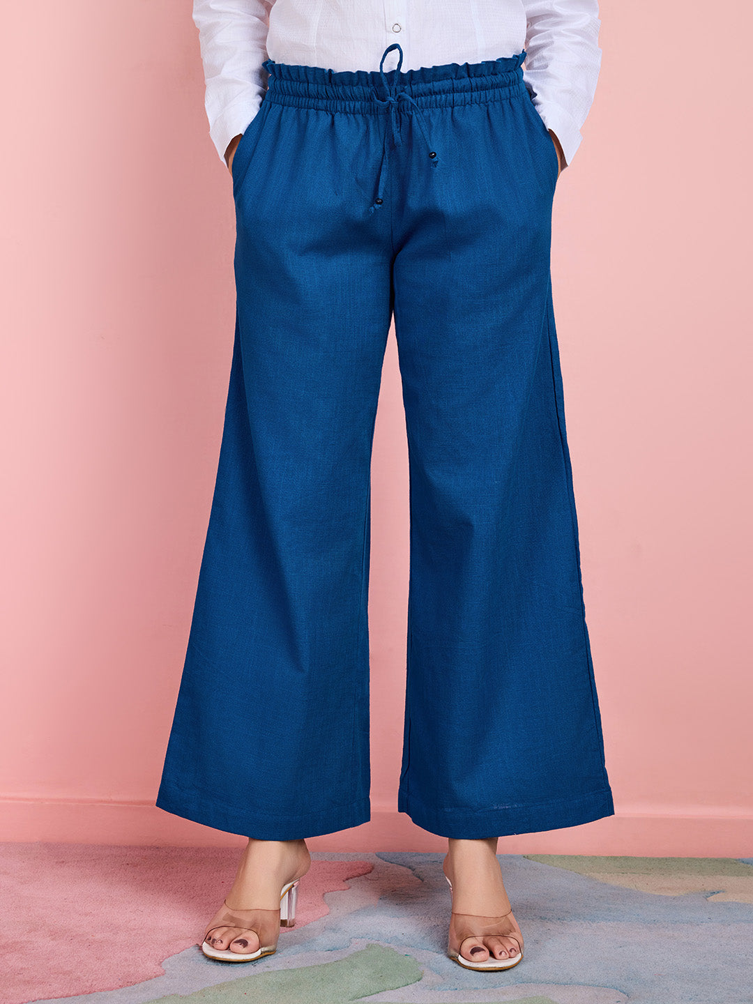 Women's Blue Cotton Flex Elasticated Lounge Pant - Komarri