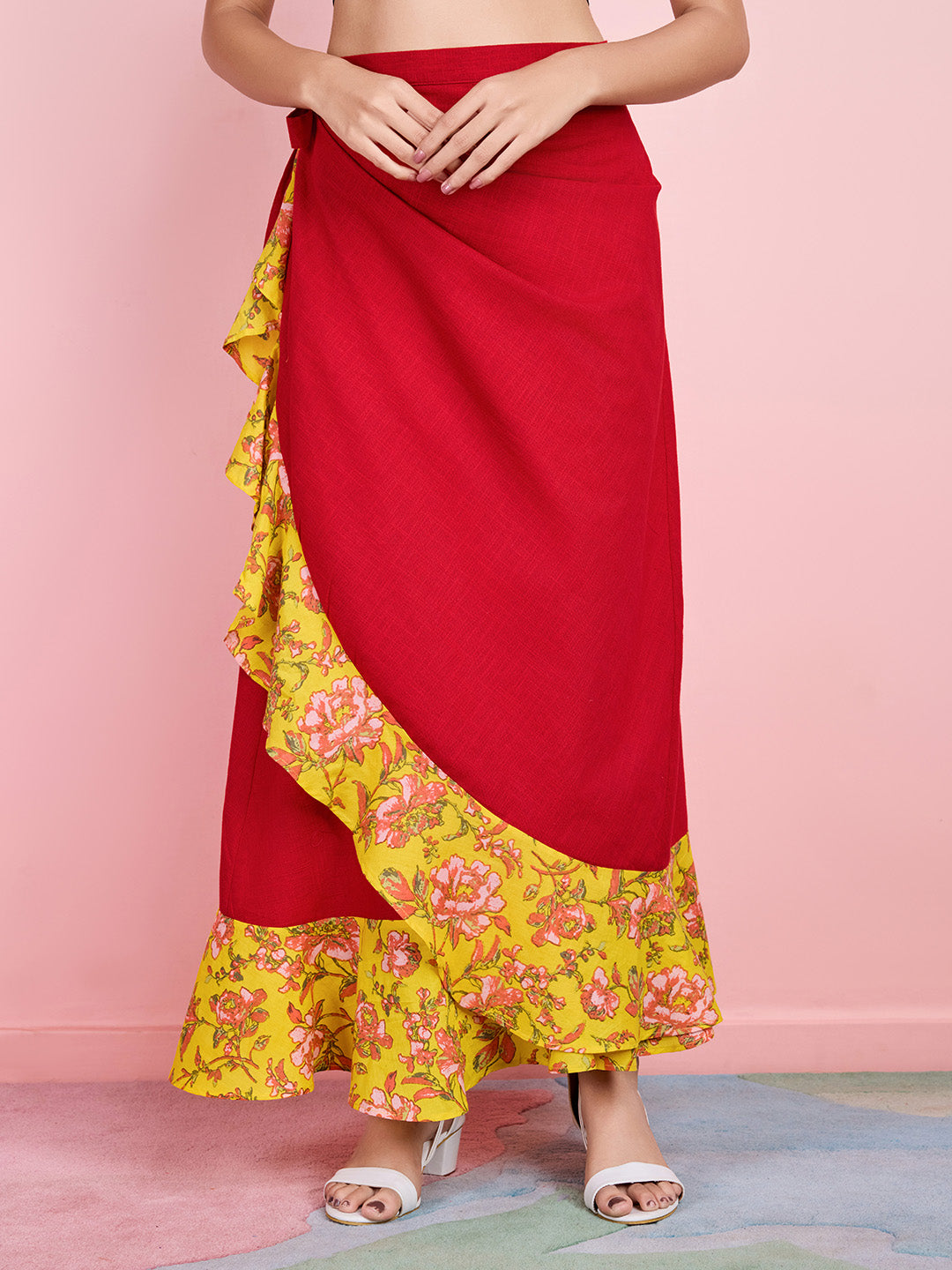 Women's Red Stylish Pure Cotton Skirt - Komarri