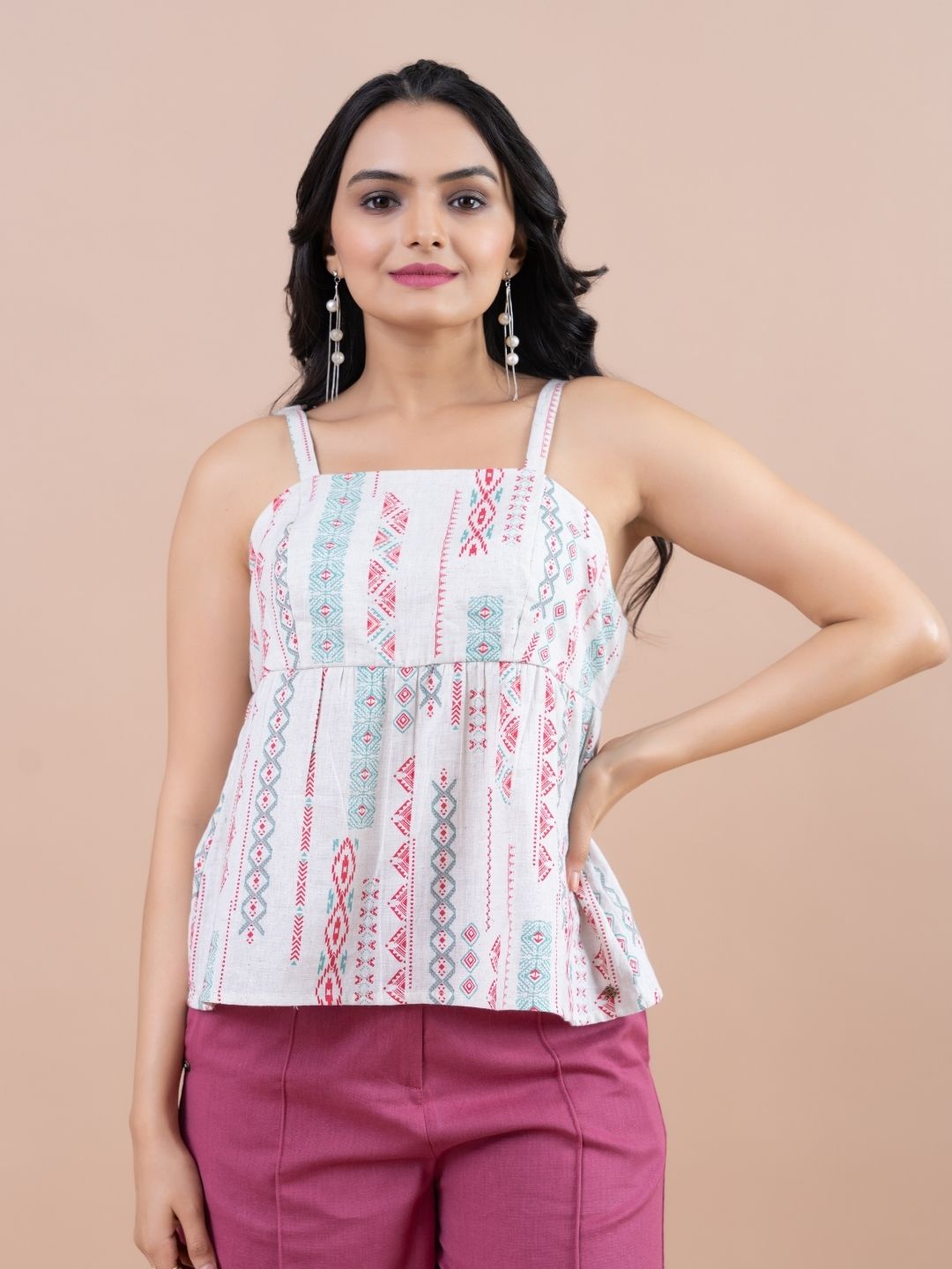 Women's Beige Stylish Cotton Top - Komarri