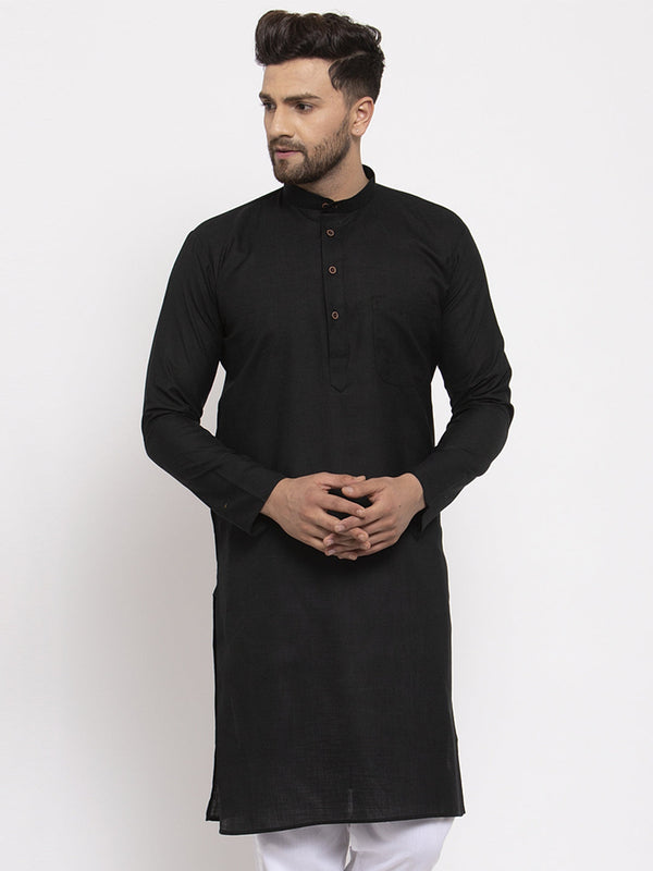 Men's Black & White Solid Kurta Only ( KO 532 Black ) - Virat Fashions