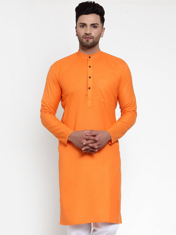 Orange & White Solid Kurta Only