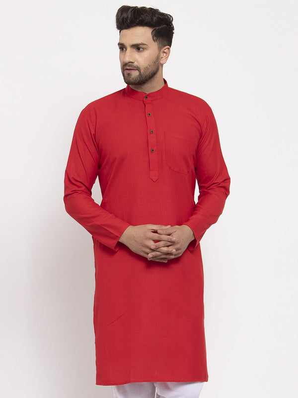 Men Red & White Solid Kurta Only