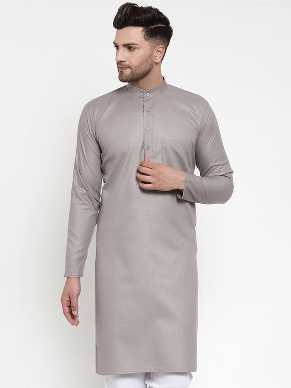 Men's Grey & White Solid Kurta Only ( KO 611 Grey ) - Virat Fashions