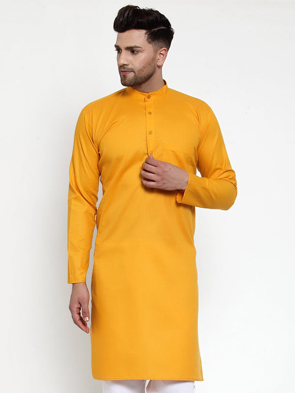 Men's Mustard Yellow & White Solid Kurta Only ( KO 611 Mustard ) - Virat Fashions