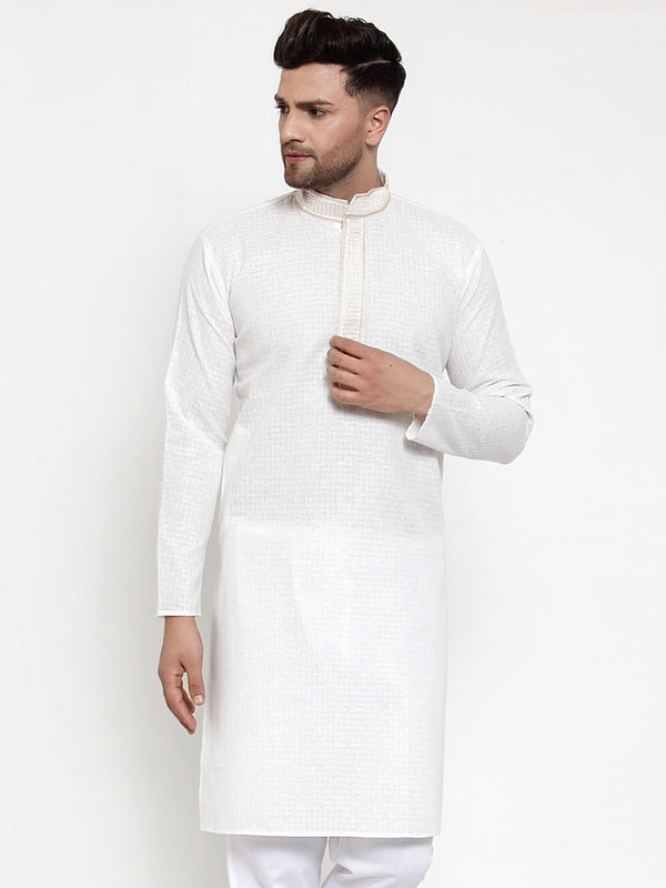 Men's White Woven Kurta Only ( KO 617 White ) - Virat Fashions