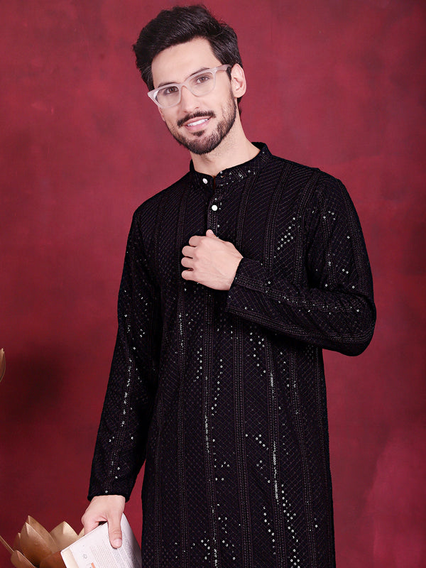 Men's Sequins Chikankari Embroidered Kurtas.