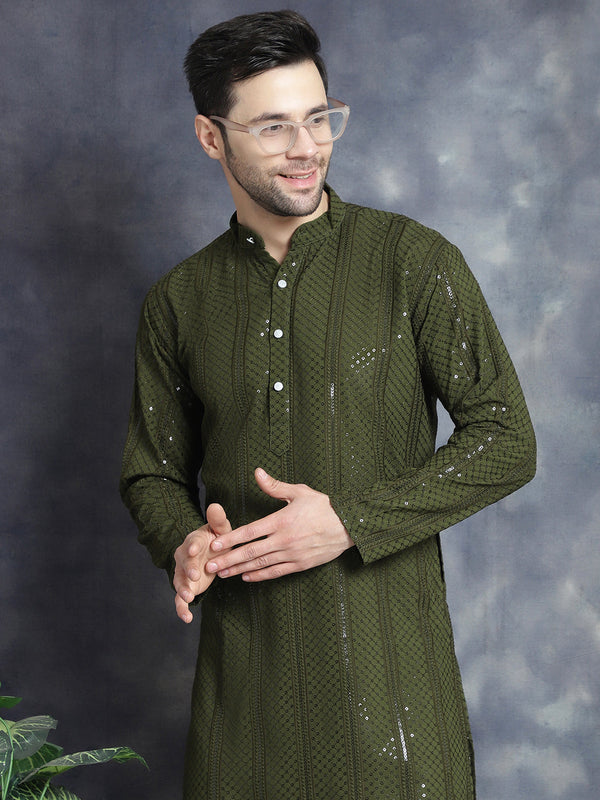 Men's Sequins Chikankari Embroidered Kurtas