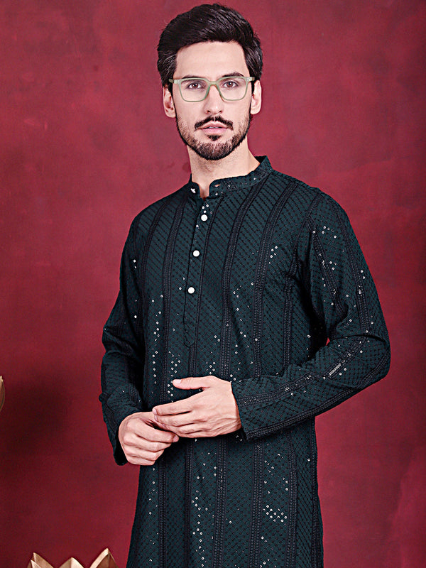 Men's Sequins Chikankari Embroidered Kurtas.