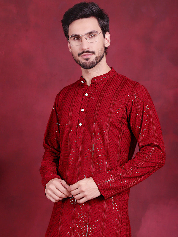 Men's Sequins Chikankari Embroidered Kurtas.