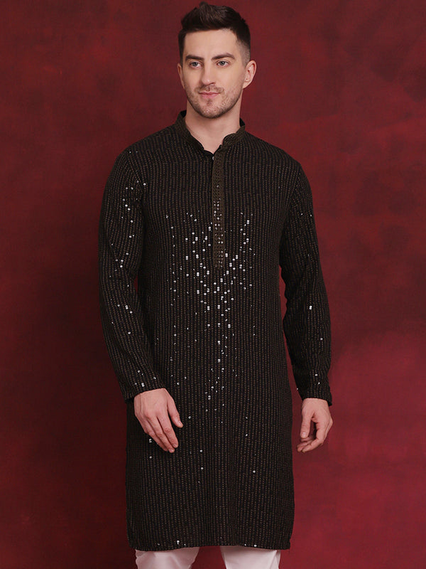 Men Sequins Chikankari Embroidered Kurtas