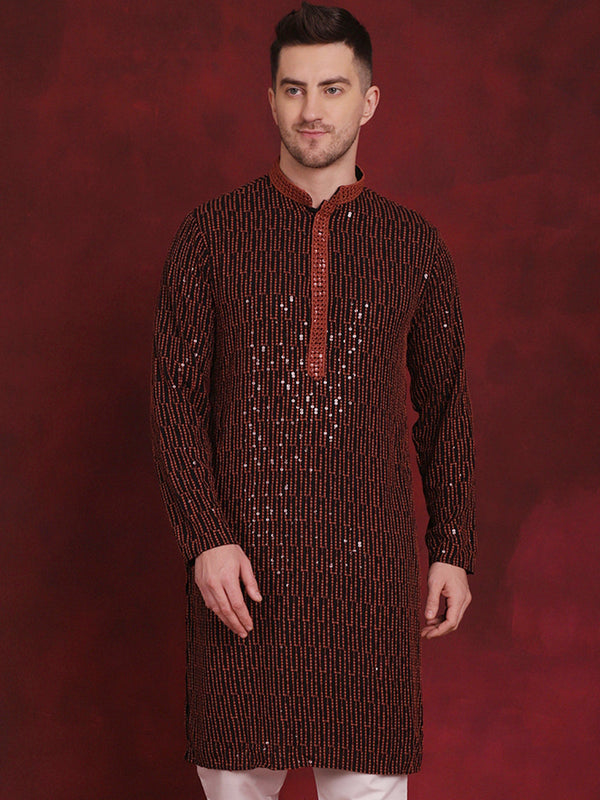 Men Sequins Chikankari Embroidered Kurtas